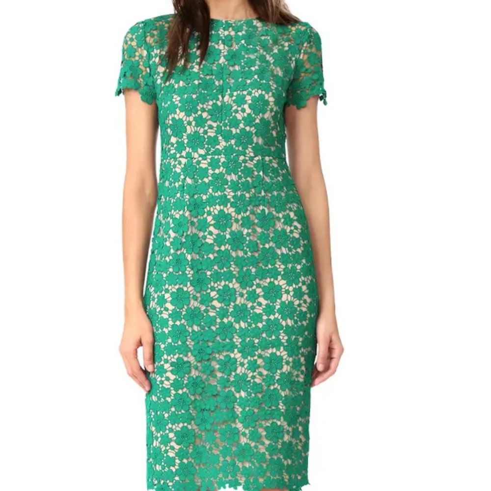 Shoshanna Teal Floral Lace Midi Dress